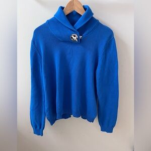 Lauren Ralph Lauren Blue Women's Sweater with hook braid Button Detail